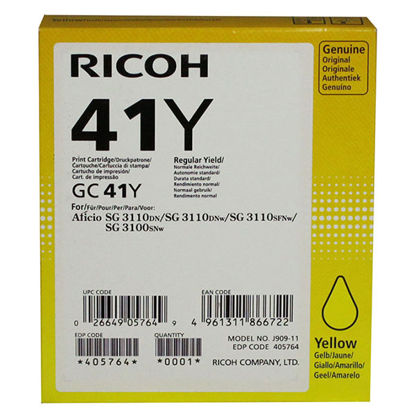 Ricoh 405764 Yellow OEM Inkjet Cartridge