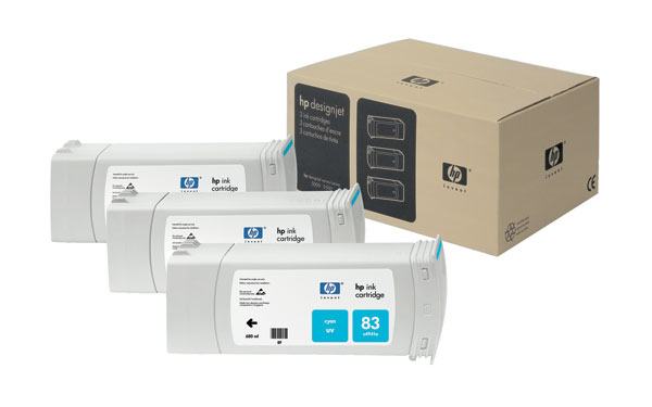 HP C5073A (HP 83) UV Cyan OEM Inkjet Cartridge (3-Ink Multipack)